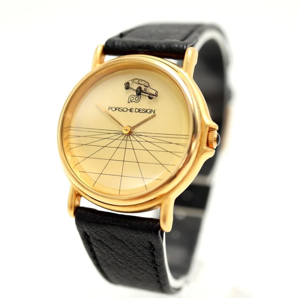 Vintage Porsche Design Gold Tone 32mm Watch 911 Car Seconds Hand w New Battery